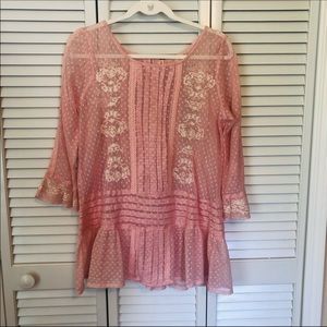 Free People Lace Embroidered Tunic Pink